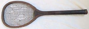 Early Spalding semi-Flat Top Wooden Tennis Racket Hashed Grip Vtg Old Antique