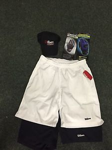 2 Large Wilson Shorts, A Hat, 2 Large Python Gloves. Tennis, Racquetball, Squash