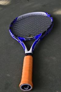Head Raptor Blue 110" Tennis Racquet New Grip New Luxilon Cyclone 17g Strings