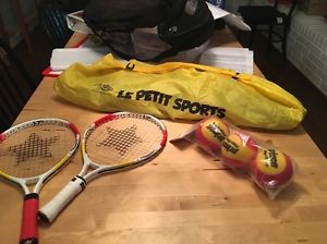 Set Of 3 Le Petit Tennis Racquets 17" Ages 2-4, Balls & 5' Wide Driveway Net
