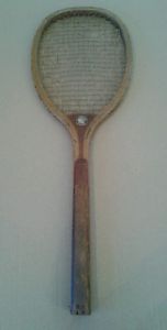 Vintage Antique  Spalding Flat Square Head Greenwood Wood Racquet Circa 1905