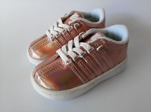 K-Swiss Baby Infant Kid's Shoes Size 5 Metallic Pink White New Sample Pair Cute