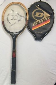 Dunlop McEnroe 26 Wood Comp Tennis Racket Light 4" Genuine Cowhide W/ Cover