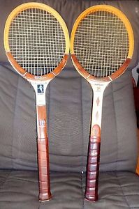 2 vintage WILSON Wooden Tennis Rackets Racquets Chris Evert & Jack Kramer - MINT