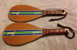2 Jokari Pro Set Wood Racquet Ball Paddles Kyle Rote Jr 1970s