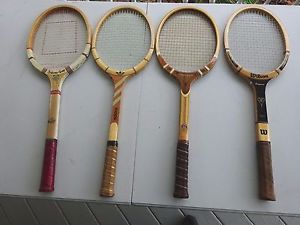 4 Vintage Wood Tennis Racquets, TAD Davis, Walker Silver Cup, Adidas, Wilson