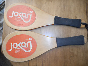 2 Vintage 1970's Jokari Wooden Wood Paddleball Paddle Racquet