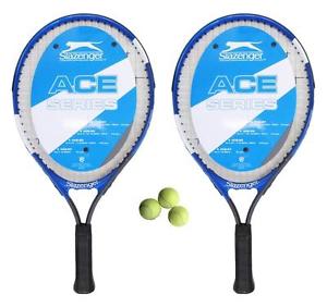 2 x Slazenger Ace 48.3cm Raquetas De Tenis Junior + 3 Pelotas De Tenis
