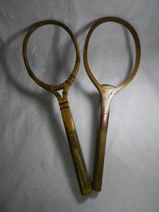 2 Vtg Wood Tennis Rackets AG Spalding Bros Top Flite & Unknown Maker w/ Cowgirl