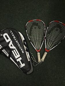 2 HEAD METALLIX MX 170 RACQUETBALL RACQUETS 3 5/8 GRIP WITH 2 CASES