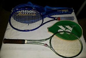 2 Vintage Tennis Racquets Yonex OPS 8500 Aluminum-Wilson Purple Graphite Covers