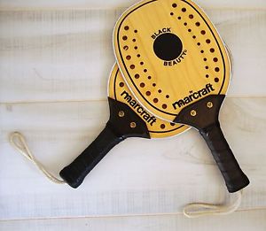 Vintage Marcraft Paddle Ball Racquet Set of 2 Black Beauty Light Wood Paddleball