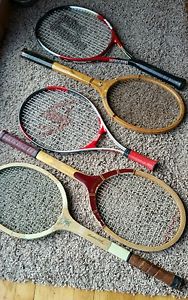 Vintage and modern 5 Tennis Racquets prince dunlop racket