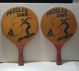 Vintage HOWSCO Wooden Paddle Ball Paddles Surfer Girl Boating Decor Taiwan