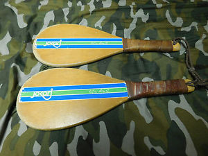 2 Vintage Jokari Pro Set Wood Racquet Ball Paddles Kyle Rote Jr 1970s