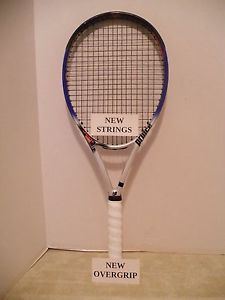 Prince Longbody Synergy Elite 110 Tennis Racquet 4 3/8 NEW STRINGS + OVERGRIP