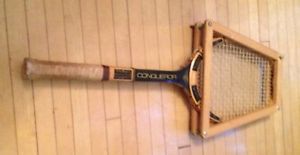 Vintage Wilson Conqueror Wooden Tennis Racquet Strata-Bow with Wood Press
