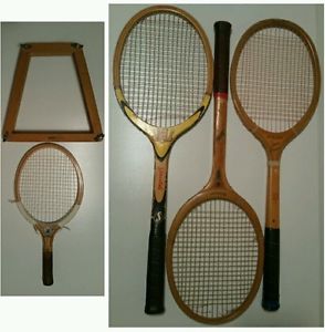 4 Vintage Tennis Rackets, Slazenger Olympic Torch, Spalding, Wilson Super Stroke