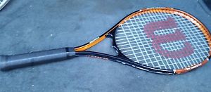 Orange Wilson Fusion XL V-Matrix Tennis Racket - Stop Shock Sleeves - 4 1/2 Grip