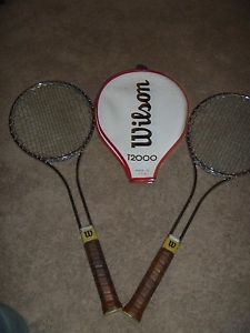 Two Wilson T2000 Tennis Rackets Racquet - One with  Cover Vintage Strung 4 1/2 "