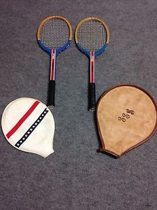 2 USA Wilson Stan Smith American model wooden Tennis Racquets With Cases Custom