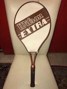 Vintage WILSON EXTRA Brown/Silver Tennis Racquet/Racket w/ Cover 4 3/8 L USA