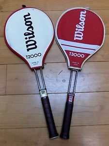 PAIR OF VINTAGE WILSON TENNIS RACQUETS T2000 T3000 with COVERS