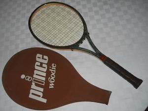 VINTAGE 1980s PRINCE WOODIE OVERSIZE WOOD/GRAPHITE TENNIS RACQUET & COVER 4 3/8