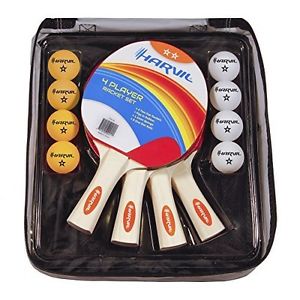 Ping Pong Set 4 Player Racket With 4 orange white balls and a nylon storage pack