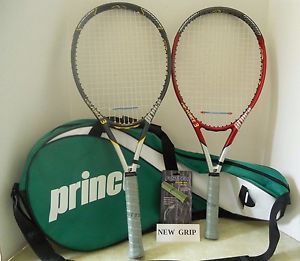 Prince Tennis Package-2 Force 3 OS Tennis Racquets 4 3/8  + 3 Pack Bag-All  EUC