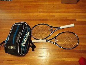 2 Babolat Pure Drive Plus rackets (Matched) 4 3/8 and backpack (used)