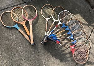 Set Of 13 Antique Tennis And Badminton Rackets *Davis Cup* *National Pro-100*