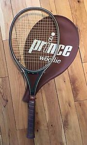 1980 PRINCE WOODIE Wood-Graphite TENNIS RACKET RACQUET with COVER 4 3/8 GRIP
