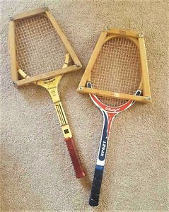 Vintage Wilson Sport and MacGregor Championship Tennis Racquets w. Rack Presses