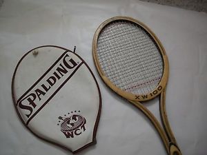 Antique Spalding WCT TENNIS RACKET Black with Gold Trimming-Wood with cover.