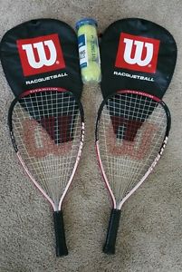 2 LOT Wilson Racquetball Racquet with Case Racket  Titanium XS 3 7/8 AND 3 BALLS