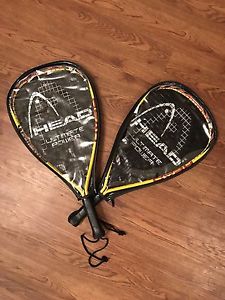 2 Head TI Raptor Racquetball Racquets 3-5/8 Titanium Technology w/ zip cases