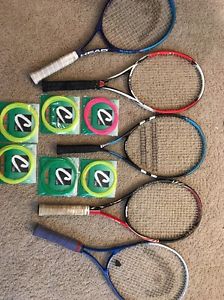 5 Used Tennis Racquets. (2 Wilson 6.1 And 3 Junior Racquets) Plus String