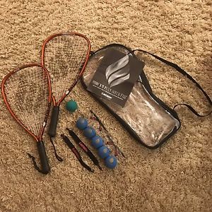 2 Ektelon Racquetball Energy Racquets Pair W/ Goggles Balls Case Wrist Guards