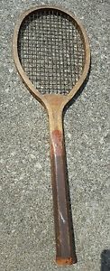 Antique tennis racquet original gut string wood