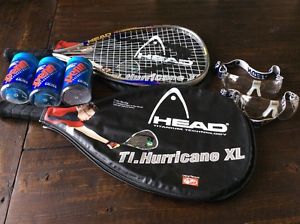 2 Head Racquetball Racquet Titanium racket TI Hurricane XL 3 5/8 grip Bundle