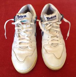 VTG Mens TETRA Wilson GRASS COURT TENNIS SHOES Size 8 White 3/4 Leather preowned