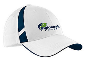 "Pickleball Logo" - "Sport Tek/Dry Zone" Ball Cap - White/Navy - Embroidered