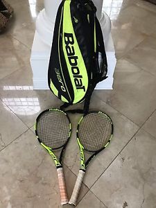 2 Babolat Pure Aero with 6 pack Bag grip size 4 1/8