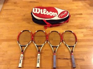 4 Wilson K-Factor six one 95 16x18 grip size 4 1/2 + new tour 12 pack tennis bag