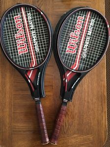 Pair Of Wilson Midsize Graphite Matrix Tennis Racquets W/ Covers- Leather 4 1/2"