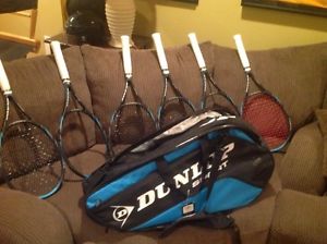 Six (6) Dunlop Biomimetic 100 Tennis Racquets with 4-1/2 grips and 6-Pack Bag