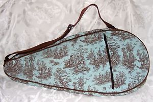 AME & LULU Racquet Cover, Teal & Brown Toile Print, Adjustable Strap, Fits Two