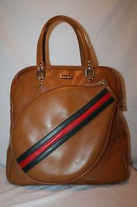 Vintage Amesia Racquetball Tennis Tan Camel Colored Leather like Bag Tote Duffle