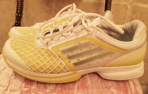 Women's Adidas Barricade Court  Athletic Tennis Sneaker White/Yellow, Size 10